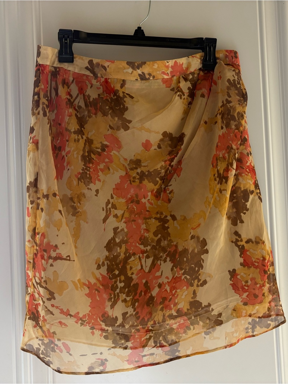 Anne Klein Beige Sheer A-Line Skirt with Coral & Brown Floral NWOT